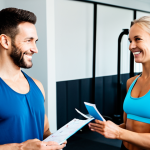 Motivational Client Review**

"A professional personal trainer in a brightly lit gym, reviewing a progress chart with a smiling female client in workout attire, fully clothed, appropriate content, safe for work, perfect anatomy, natural proportions, focus on positive encouragement, professional setting, modest clothing, family-friendly."

**