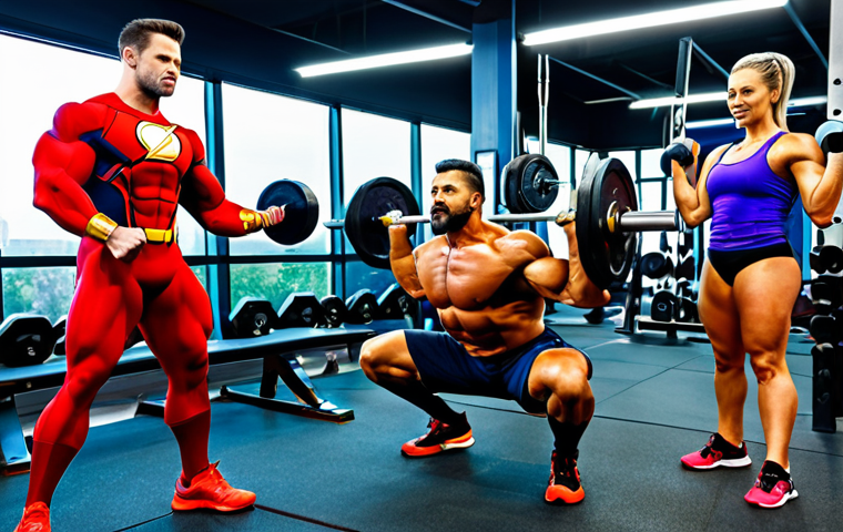 헬스트레이너 PT 이벤트 아이디어 - Superhero Strength Training**

"A diverse group of adults in superhero costumes, fully clothed in ap...
