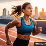 Home 18 헬스트레이너 지구력 트레이닝 - A dynamic scene of a fit female athlete performing high-intensity interval training (HIIT) sprint in...