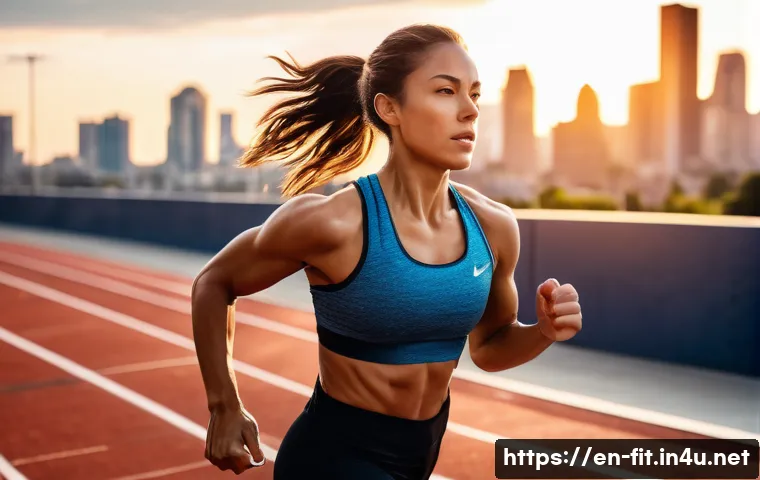 헬스트레이너 지구력 트레이닝 - A dynamic scene of a fit female athlete performing high-intensity interval training (HIIT) sprint in...